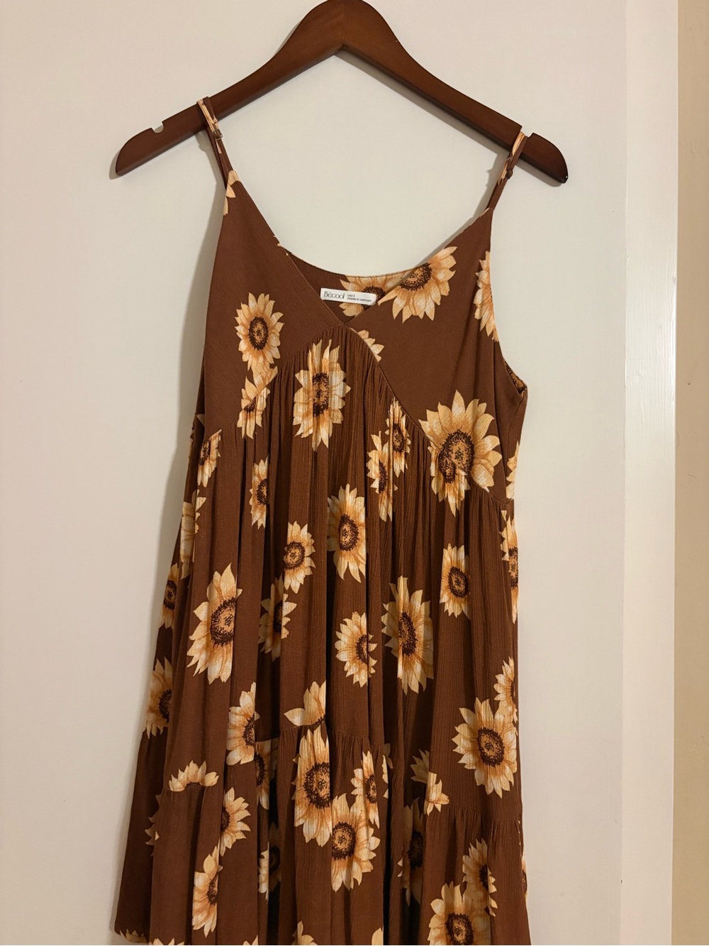 BE COOL Brown Mini Dress with Yellow Sunflower Print